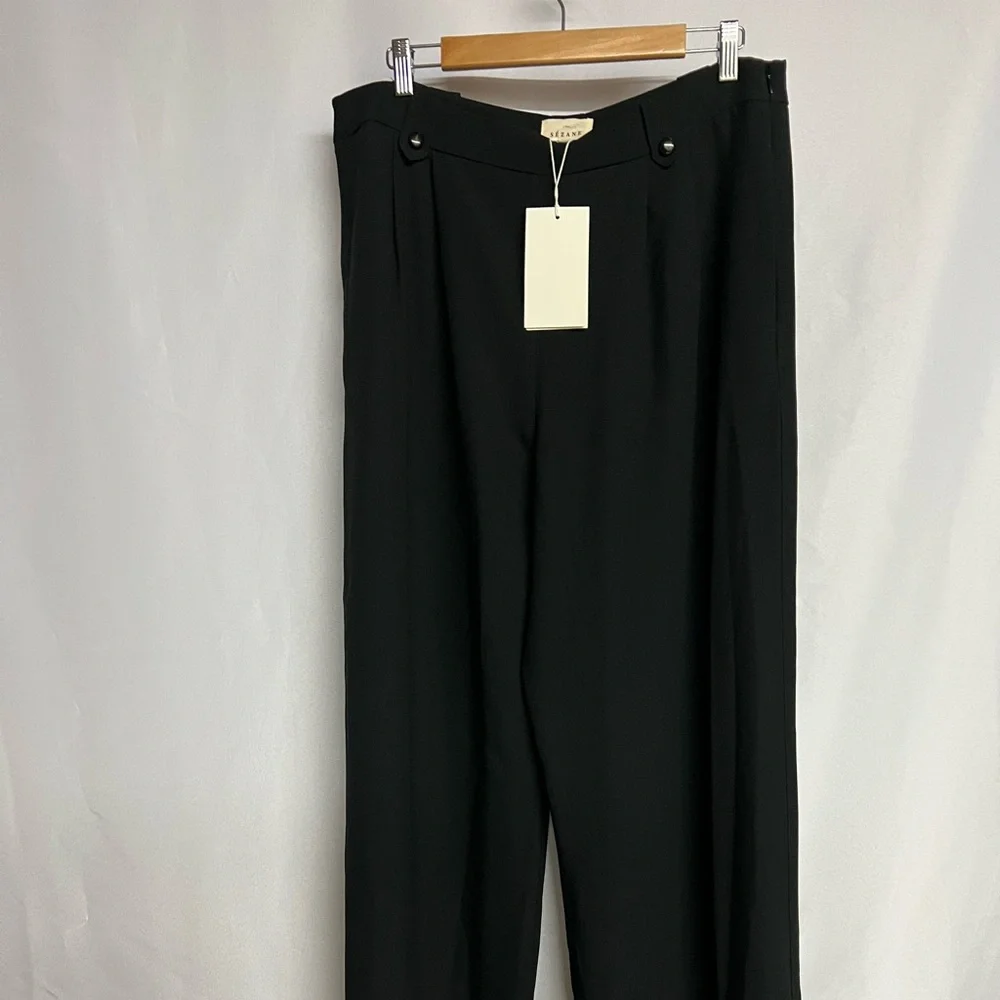 NWT Sezane Woman Black Loulou Trousers Cotton Bamboo High Waist Dress Pants 14 - Picture 6 of 15
